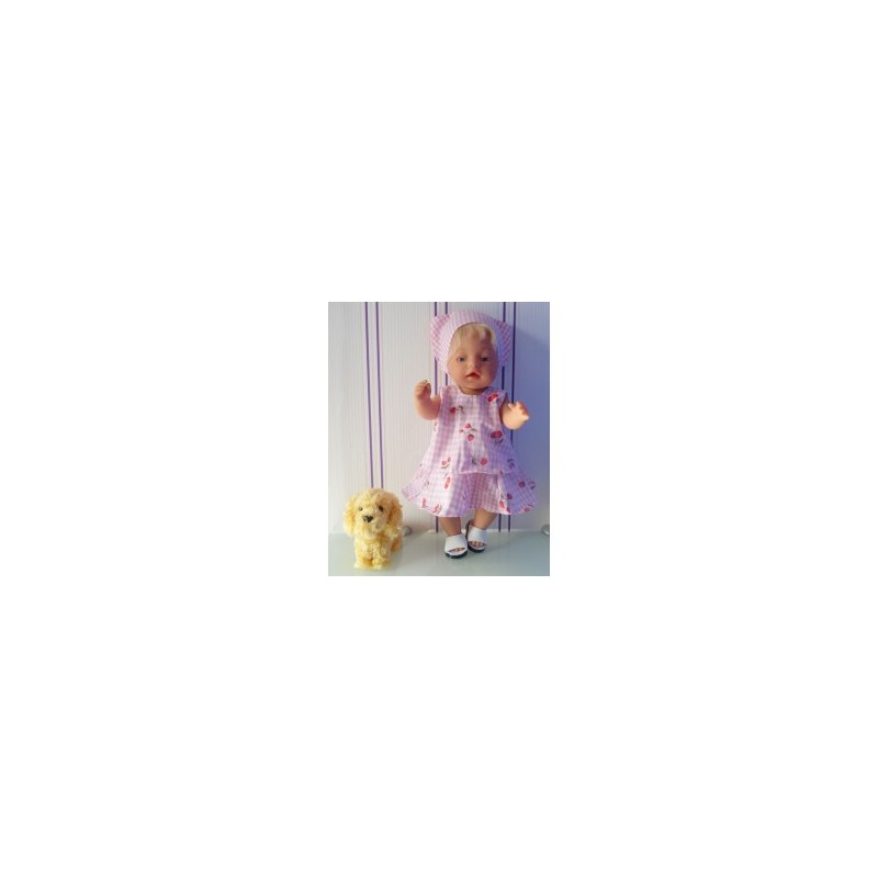 zomersetje roze geruit aardbeien baby born 43cm