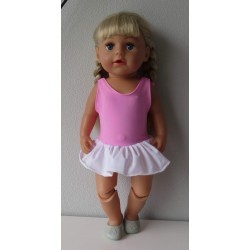 badpak baby roze met rokje wit born 43cm