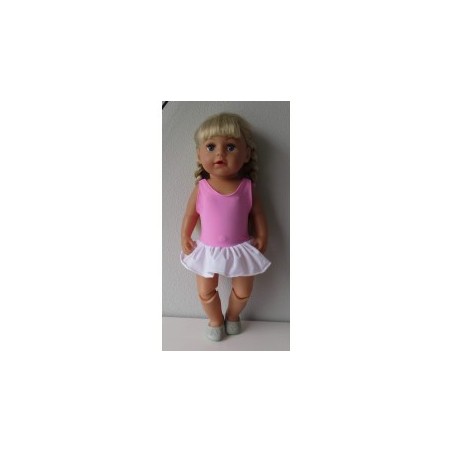 badpak baby roze met rokje wit born 43cm