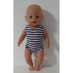 badpak blauw gestreept met rood baby born 43cm