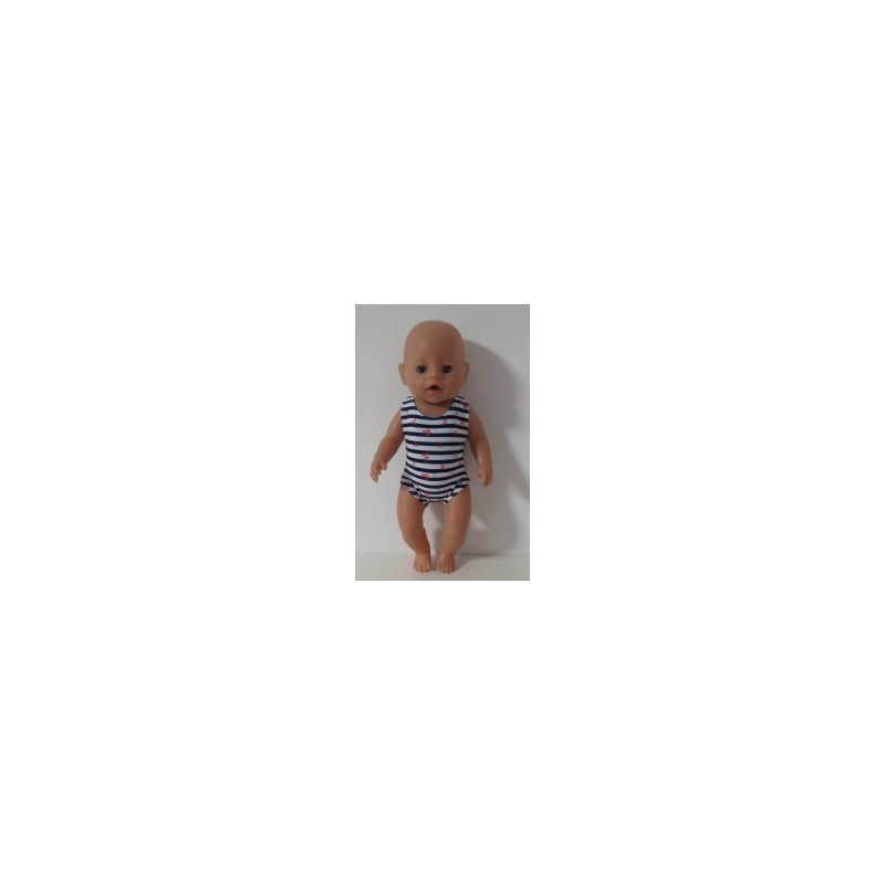 badpak blauw gestreept met rood baby born 43cm