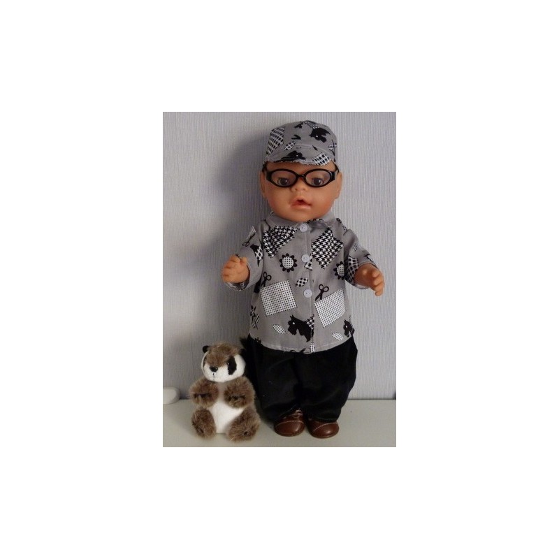 blouse grijs hond setje baby born 43cm
