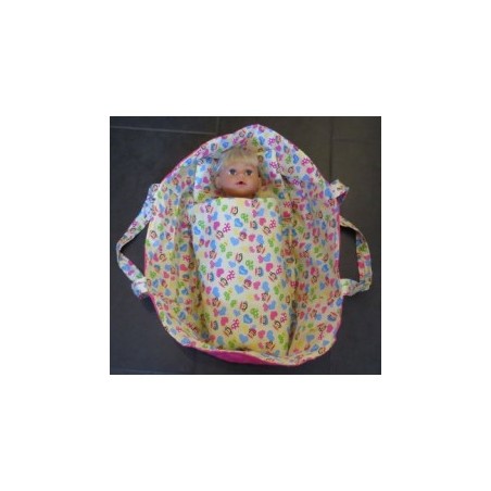 reiswieg geel apen met hard roze voor poppen van 40t/m 48cm