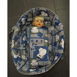 reiswieg blauw koeien met wit  voor poppen van 40t/m 48cm