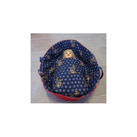 reiswieg blauw boze wolf met rood voor poppen van 40t/m 48cm