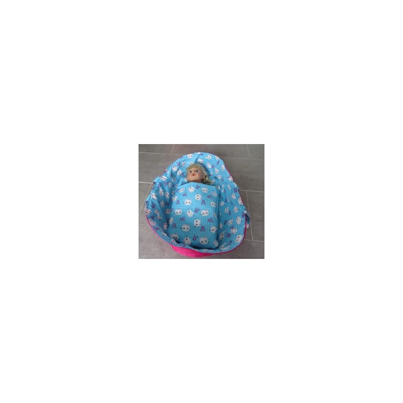 reiswieg blauw kat met hard roze voor poppen van 40t/m 48cm