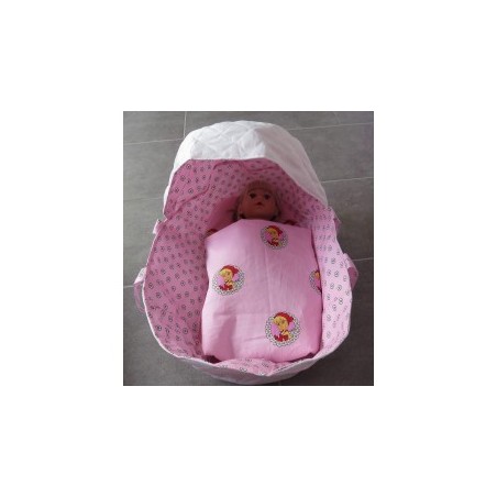 reiswieg kap roze met wit voor poppen van 40t/m 48cm