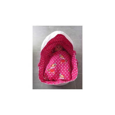 reiswieg kap hard roze stippen met wit  voor poppen van 40t/m 48cm