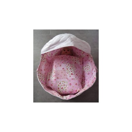 reiswieg kap roze wit met wit voor poppen van 40t/m 48cm