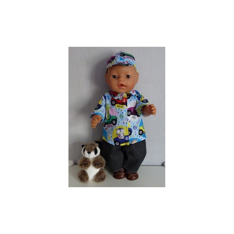 blouse setje auto's blauw baby born 43cm