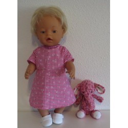 jurk hard roze geruit baby born 43cm