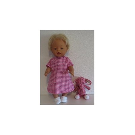 jurk hard roze geruit baby born 43cm