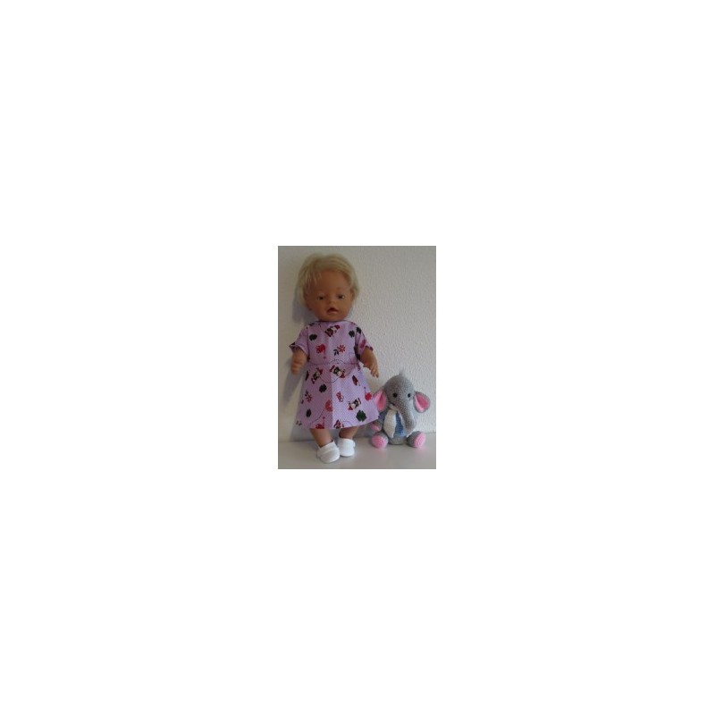 jurk lila stippen met kabouters baby born 43cm