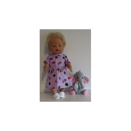 jurk lila stippen met kabouters baby born 43cm
