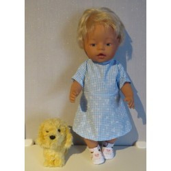 jurk blauw geruit met bloemen baby born 43cm