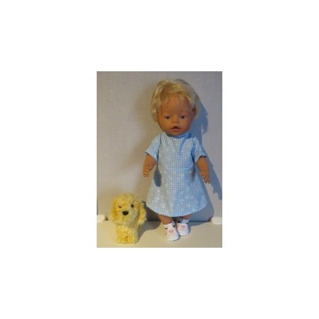 jurk blauw geruit met bloemen baby born 43cm