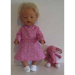 jurk hard geruit roze baby born 43cm