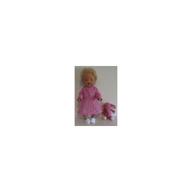 jurk hard geruit roze baby born 43cm