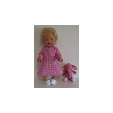 jurk hard geruit roze baby born 43cm