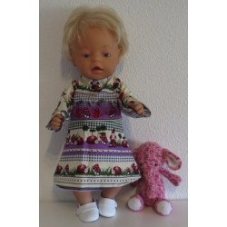 jurk paars gestreept met kabouters baby born 43cm
