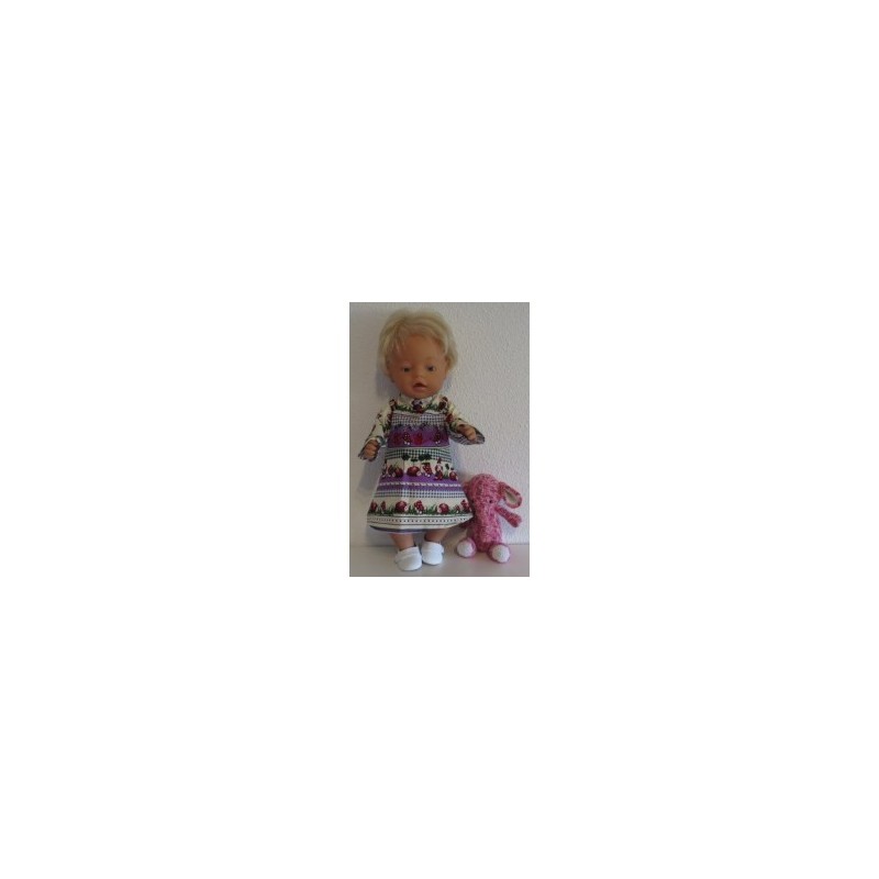 jurk paars gestreept met kabouters baby born 43cm