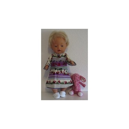 jurk paars gestreept met kabouters baby born 43cm