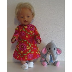 jurk rood met bloemen roze baby born 43cm