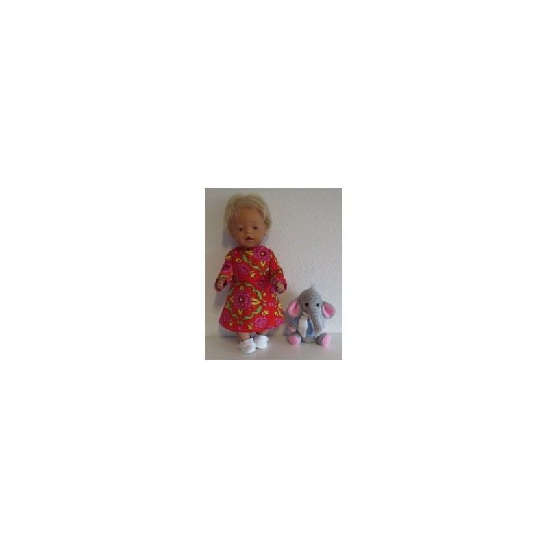 jurk rood met bloemen roze baby born 43cm