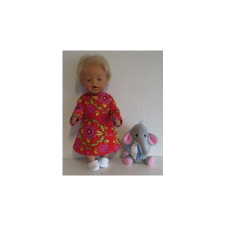 jurk rood met bloemen roze baby born 43cm
