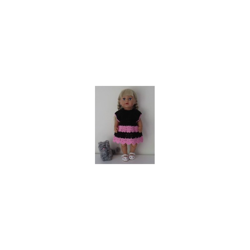 gehaakte zwart met roze jurk baby born 43cm