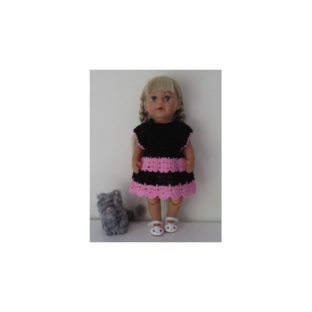 gehaakte zwart met roze jurk baby born 43cm
