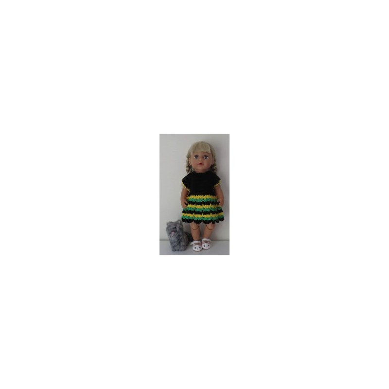 gehaakte zwart met groen jurk baby born 43cm
