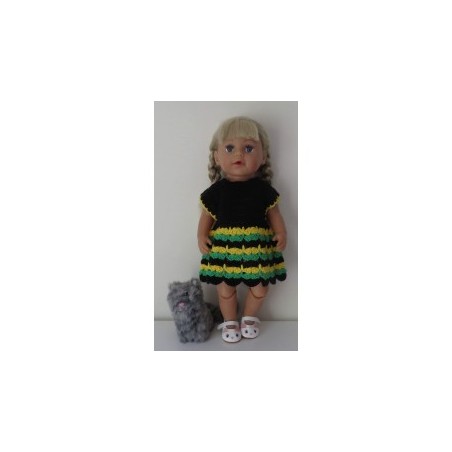 gehaakte zwart met groen jurk baby born 43cm