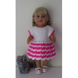 gehaakte jurk wit met hard roze baby born 43cm