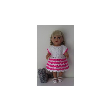 gehaakte jurk wit met hard roze baby born 43cm