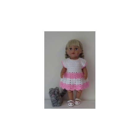 gehaakte jurk wit met roze baby born 43cm