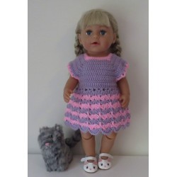 gehaakte jurk lila met roze baby born 43cm