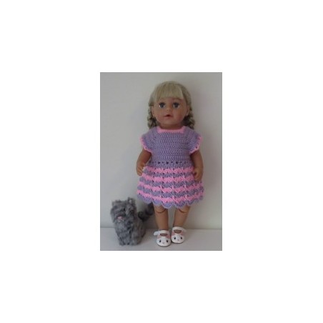 gehaakte jurk lila met roze baby born 43cm
