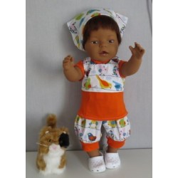 liefbroek setjewit met vogels oranje  baby born 43cm