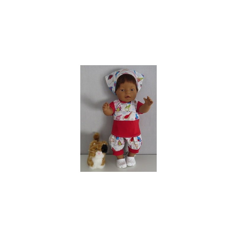 liefbroek setje wit vogels rood baby born 43cm
