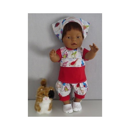 liefbroek setje wit vogels rood baby born 43cm