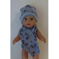 muts met sjaal blauw panda baby born 43cm