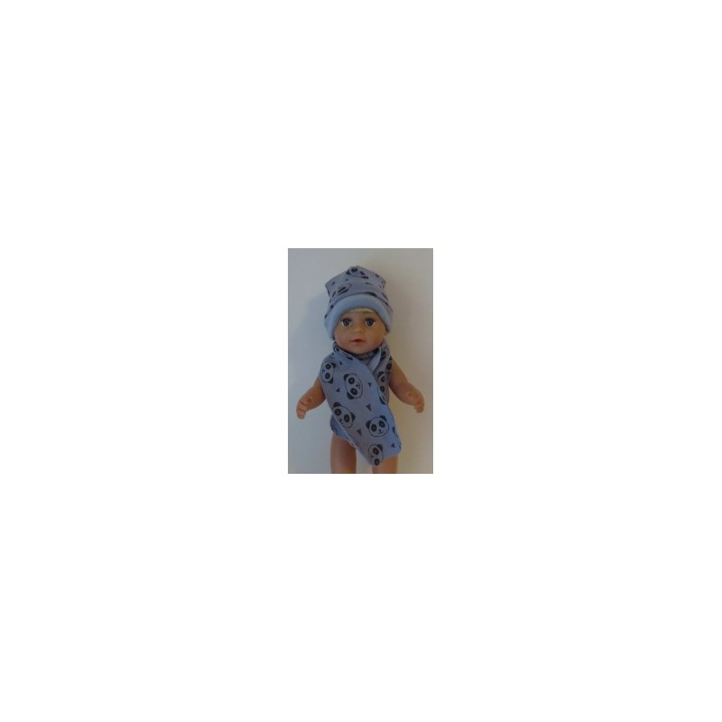muts met sjaal blauw panda baby born 43cm