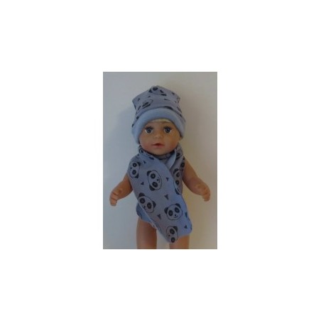 muts met sjaal blauw panda baby born 43cm