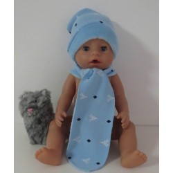 muts met sjaal blauw baby born 43cm