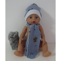 muts met sjaal blauw kat baby born 43cm