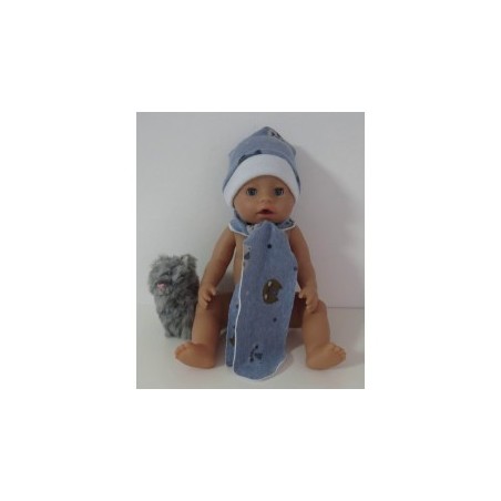 muts met sjaal blauw kat baby born 43cm