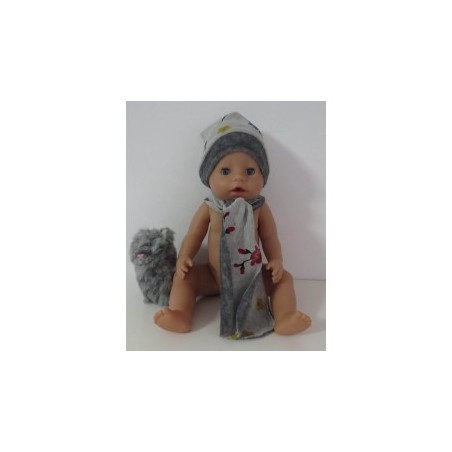 muts met sjaal grijs bloemen baby born 43cm