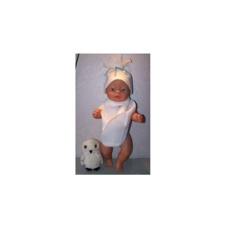 muts met sjaal wit met lintje blauw  baby born 43cm