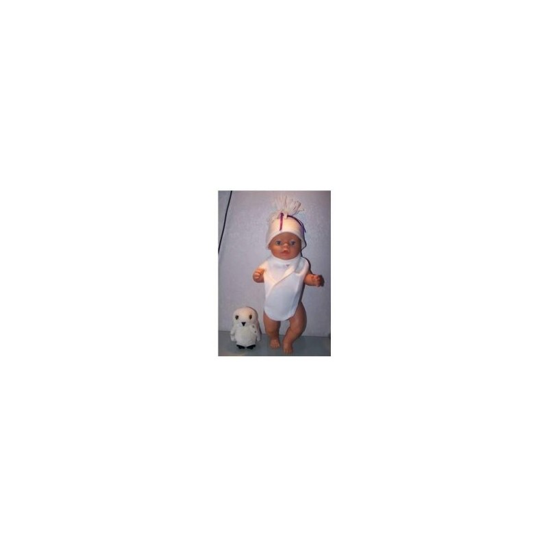 muts met sjaal wit met paars lintje baby born 43cm